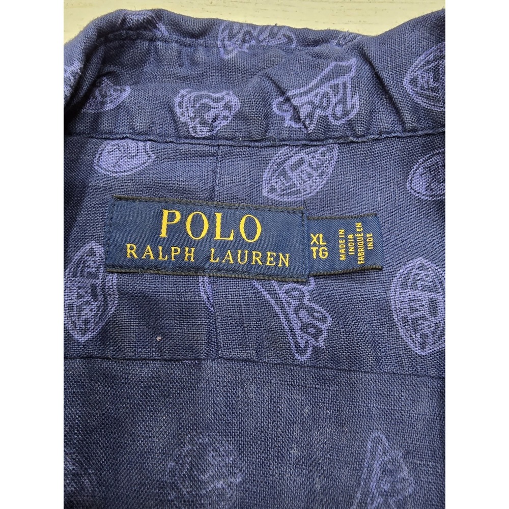 Polo Ralph Lauren Mens XL Navy Blue 100% Linen Crest Logo Short Sleeve Shirt‎ - Picture 3 of 11